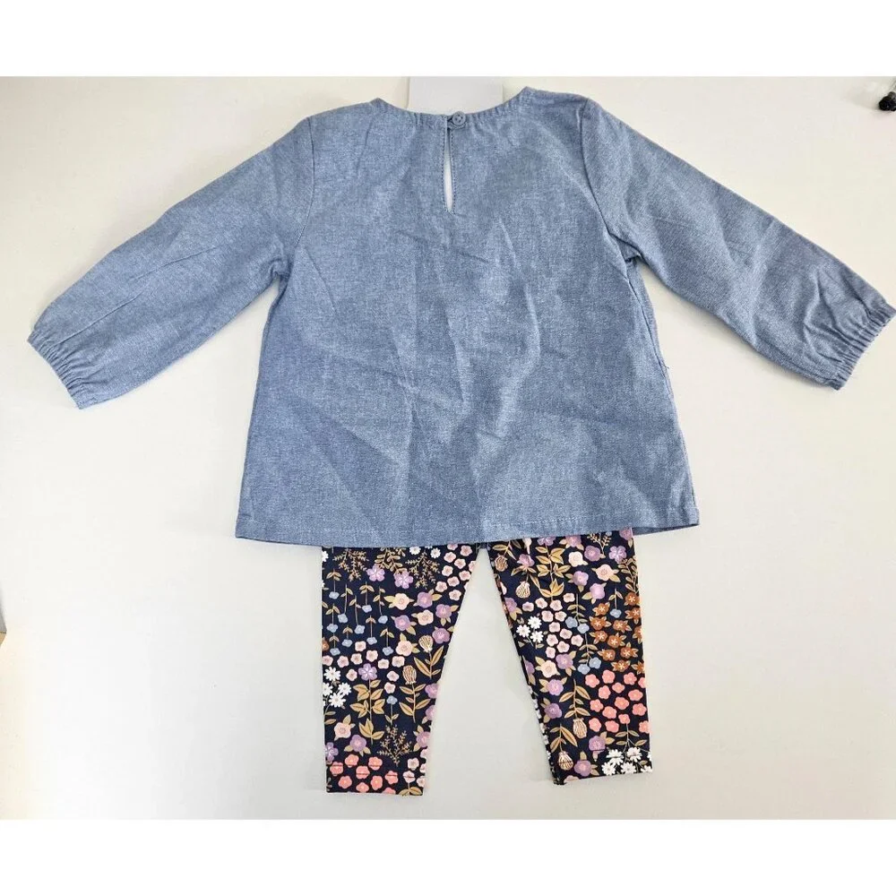 Carters Baby Girls 2-Piece Chambray Top & Floral Leggings Outfit Set 6 Month